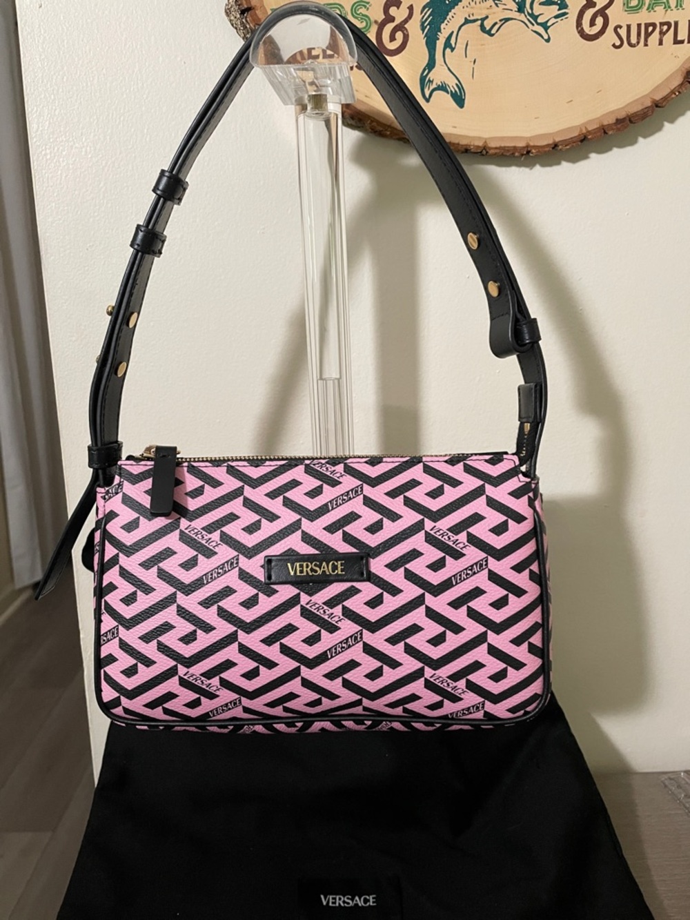 Versace Pink & Black Logo Shoulder Bag